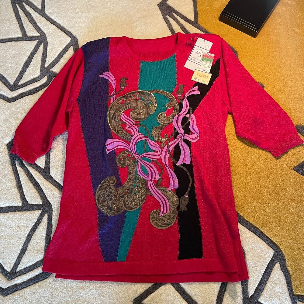 Vintage Japanese Red Printed Sweater NWT